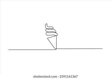 Minimalist line drawing of an ice cream cone with a swirl on top, set against a plain background