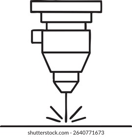 A minimalist line drawing of a laser cutting machine, illustrating precise industrial processes and advanced manufacturing techniques.