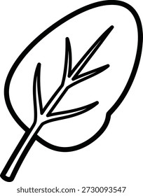 A minimalist line drawing of a leaf with a stem and veins on a plain white background.