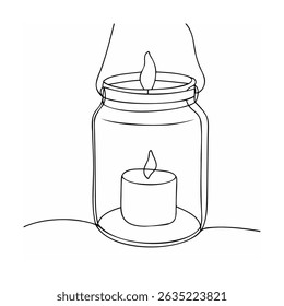 Minimalist line drawing of a lit candle in a mason jar lantern illustration