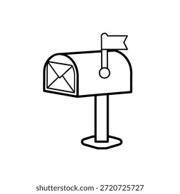 Dibujo de línea minimalista de buzón con bandera en relieve y sobre que representa la entrega de correo y la comunicación postal