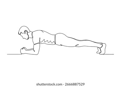 Um desenho de linha minimalista de um homem fazendo um exercício de plataforma ilustração Design