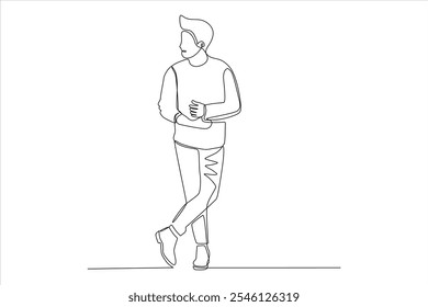 A minimalist line drawing of a man standing with arms crossed, conveying a relaxed stance.