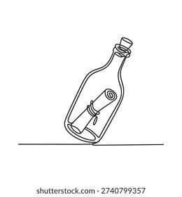 A minimalist line drawing of a message in a bottle illustration
