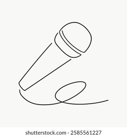 Minimalist line drawing of a microphone. Simple microphone sketch. Black line art of a microphone on a white background. Microphone illustration. Simple line art vector.