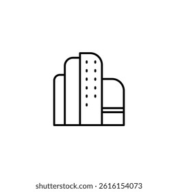 Minimalist line drawing of modern office building, city skyline icon