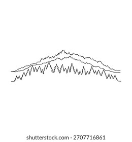 Um desenho de linha minimalista de uma cordilheira com uma aparência texturizada e irregular.