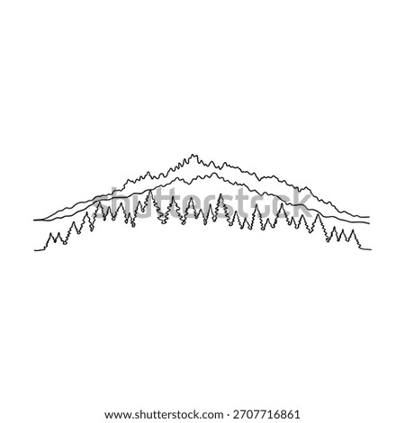 A minimalist line drawing of a mountain range with a textured, jagged appearance.