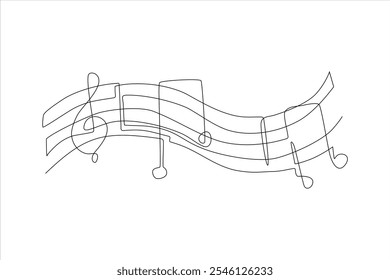 A minimalist line drawing of musical notes and staves, representing the concept of music.