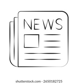 Minimalist Line Drawing of Newspaper with Headline