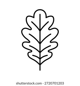 A minimalist line drawing of an oak leaf, perfect for use as a logo, icon, or graphic element in a variety of design projects, from nature-inspired branding to educational materials and environmental campaigns.