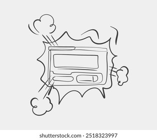 Un dibujo minimalista de una página de la vieja escuela rodeada de una explosión explosiva, que simboliza el impacto de la comunicación o la nostalgia.