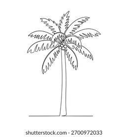 Un dibujo de línea minimalista de una palmera con frondas detalladas y un tronco delgado.