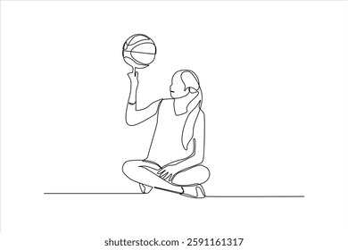 A minimalist line drawing of a person balancing a basketball while seated