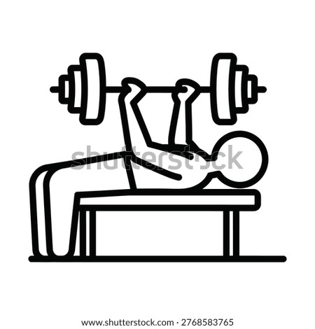 Minimalist line drawing of a person performing a bench press with a barbell on a gym bench.