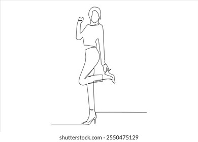 A minimalist line drawing of a person posing gracefully with one leg raised.