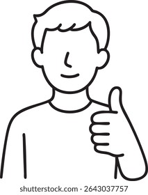 A minimalist line drawing of a person with short hair giving a thumbs up, indicating approval or agreement.