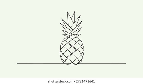 Un dibujo minimalista de una piña, mostrando una línea negra continua única contra un fondo claro. Este diseño captura la esencia tropical de la fruta con un toque moderno y sencillo