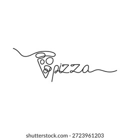Dibujo minimalista de una rebanada de pizza con texto escrito a mano