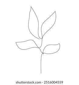 Minimalist line drawing of a plant with five leaves on stems branching from a central stem, ideal for simple designs or botanical illustrations