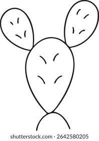 A minimalist line drawing of a prickly pear cactus, featuring pads and small spines, set against a plain white background.