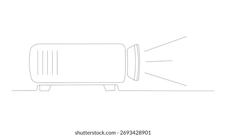 Eine minimalistische Linienzeichnung eines Projektors, perfekt für die Illustration von Präsentationen oder Heimkinoaufstellungen. Das saubere Design sorgt für eine einfache Integration in jedes Projekt.