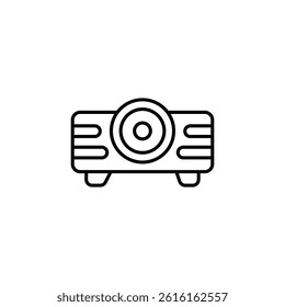 Minimalist line drawing of a projector, representing technology and visuals