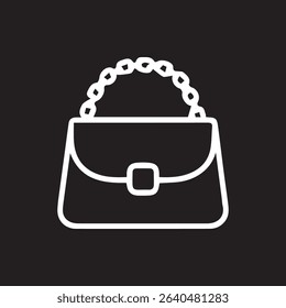 A minimalist line drawing of a purse with a beaded handle showcases a sophisticated and modern design against a dark backdrop.