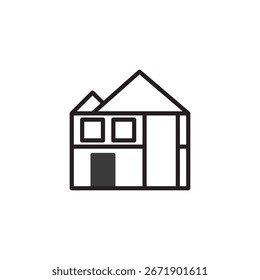 Un dibujo lineal minimalista representa una casa simplificada. El diseño enfatiza las Formas arquitectónicas fundamentales, sugiriendo una construcción moderna. Adecuado para transmitir conceptos relacionados con
