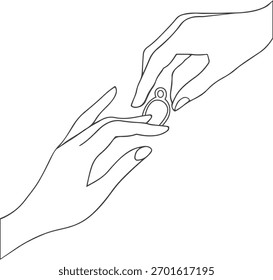 Dibujo de línea minimalista de Arte vectorial de símbolo de compromiso de intercambio de anillo