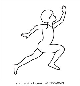 Minimalist Line Drawing of Running Child in Motion – Vector Outline Illustration of Active Boy Sprinting or Leaping for Kids Activity and Sports Concepts