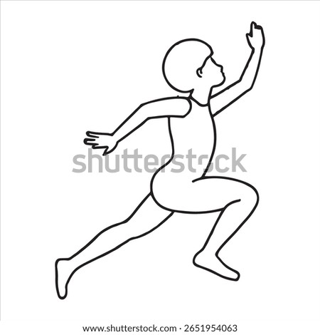 Minimalist Line Drawing of Running Child in Motion – Vector Outline Illustration of Active Boy Sprinting or Leaping for Kids Activity and Sports Concepts