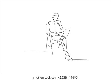 A minimalist line drawing of a seated person in casual attire, conveying contemplation.