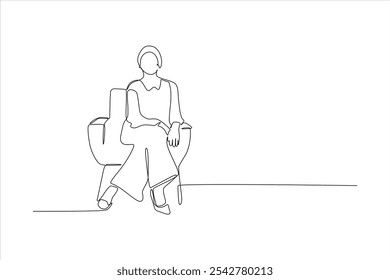 A minimalist line drawing of a seated person in a chair, emphasizing simplicity and form.