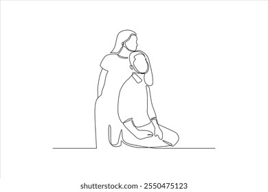 A minimalist line drawing of a seated person and a standing figure, conveying intimacy and connection.