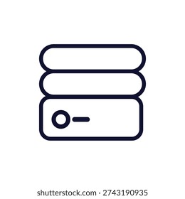 A minimalist line drawing of a server with three stacked horizontal sections