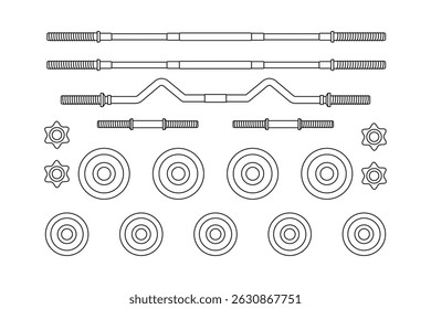 Minimalist line drawing showcases a fitness weight set, offering a clean, graphic representation,