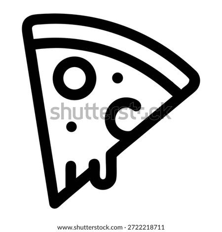 A minimalist line drawing showcasing a single pizza slice with a portion visibly bitten off.