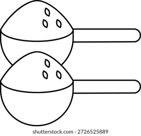 Un dibujo de línea minimalista que muestra dos cucharas o cucharas de medición idénticas, una colocada directamente encima de la otra.