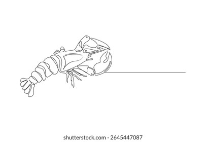 Desenho de linha minimalista de um camarão, lagosta em estilo de arte minimalista de linha única

