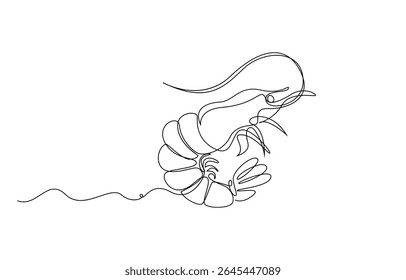Desenho de linha minimalista de um camarão, lagosta em estilo de arte minimalista de linha única

