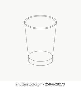 Minimalist line drawing of a simple glass. The glass is depicted in a basic outline, showcasing its cylindrical shape. Simple glass, minimalist style. Vector isolated on white.
