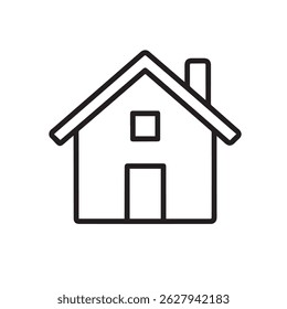 Minimalist Line Drawing of a Simple House with a Roof and Chimney