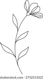 A minimalist line drawing of a single stemmed flower with leaves, showcasing a simple yet elegant botanical illustration.