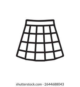 Um desenho de linha minimalista de uma saia com um padrão de grade proeminente oferecendo uma estética chique e moderno para vários designs de moda.