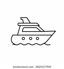 Minimalist line drawing of a small motorboat on water