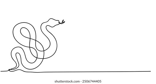 A minimalist line drawing of a snake coiling on a surface with its tongue extended