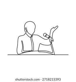Desenho de linha minimalista de um alto-falante gestando ao dirigir-se a um público