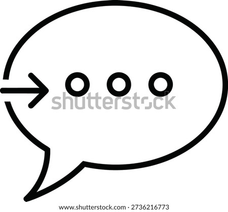 A minimalist line drawing of a speech bubble containing three dots and an arrow pointing to the left, set against a plain white background.