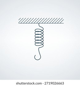 Um desenho de linha minimalista de uma mola suspensa a partir de uma linha horizontal, transmitindo uma sensação de simplicidade e elegância. A imagem é uma representação de um conceito fundamental em física e engenharia, tornando-se uma grande ajuda visual para fins educacionais e profissionais.